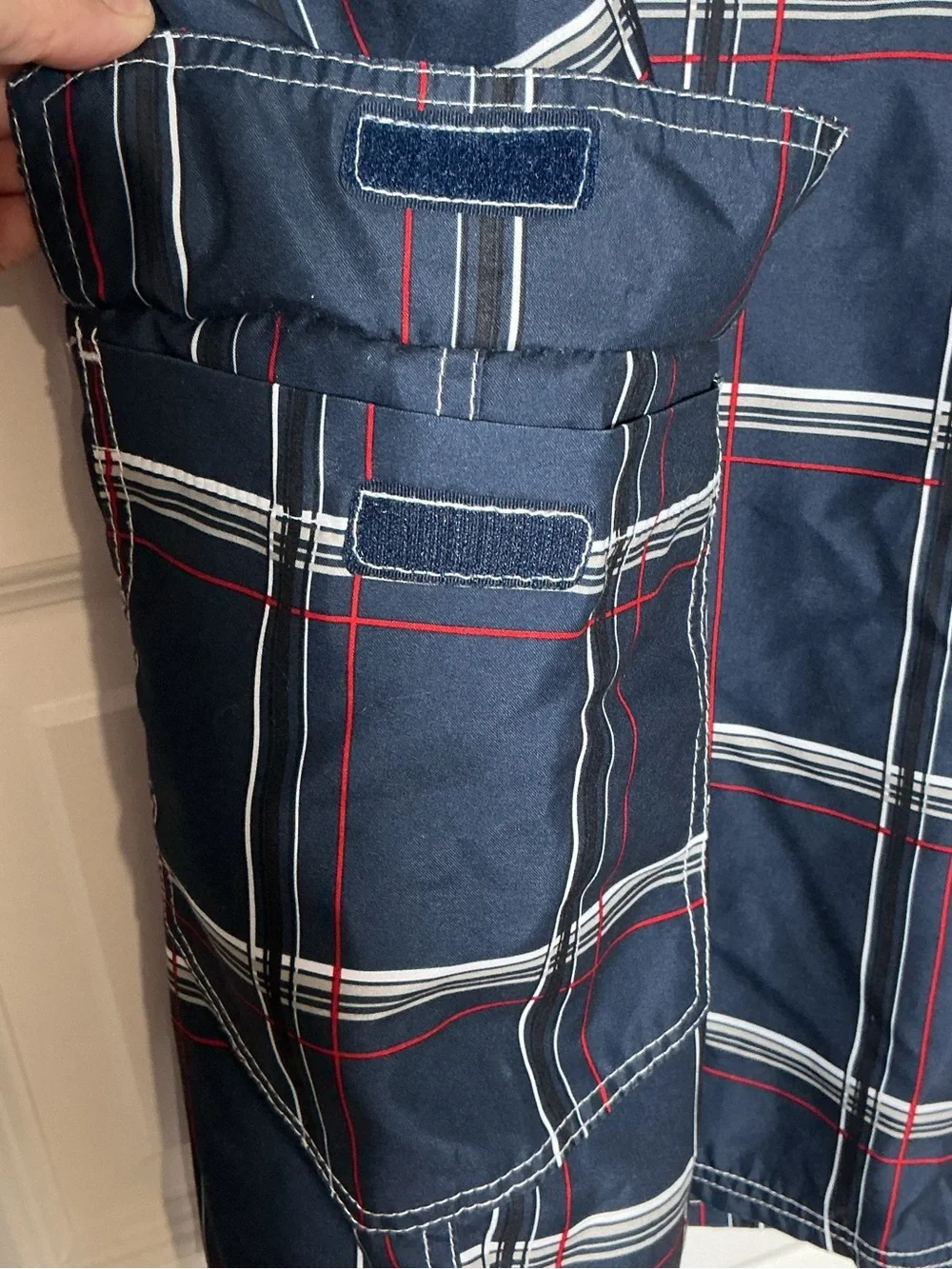 OP Dark Navy Plaid Swim Trunks with Red & White Accents 3X
